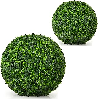 BestComfort 16in Artificial Boxwood Topiary Ball Set of 2, Realistic Faux Plants Decoration Ball for Backyard Balcony Garden Wedding Home Decor, No Maintenance, 2 PCS Decorative Topiary Balls
