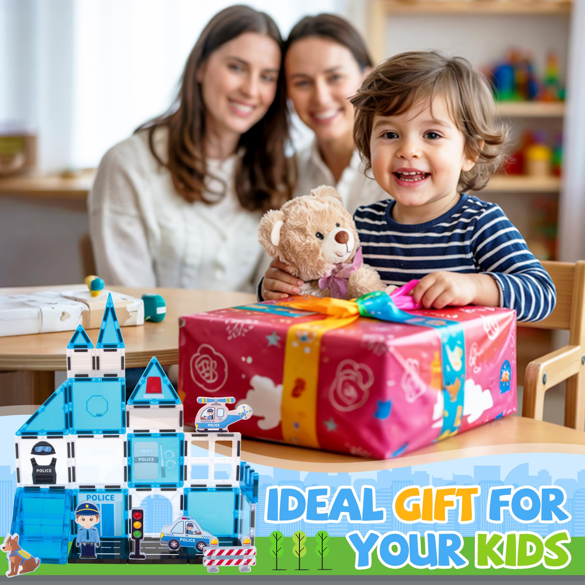 cossy 42 PCS Magnetic Tiles, 3D Police Magnetic Building Blocks Set - Image 4