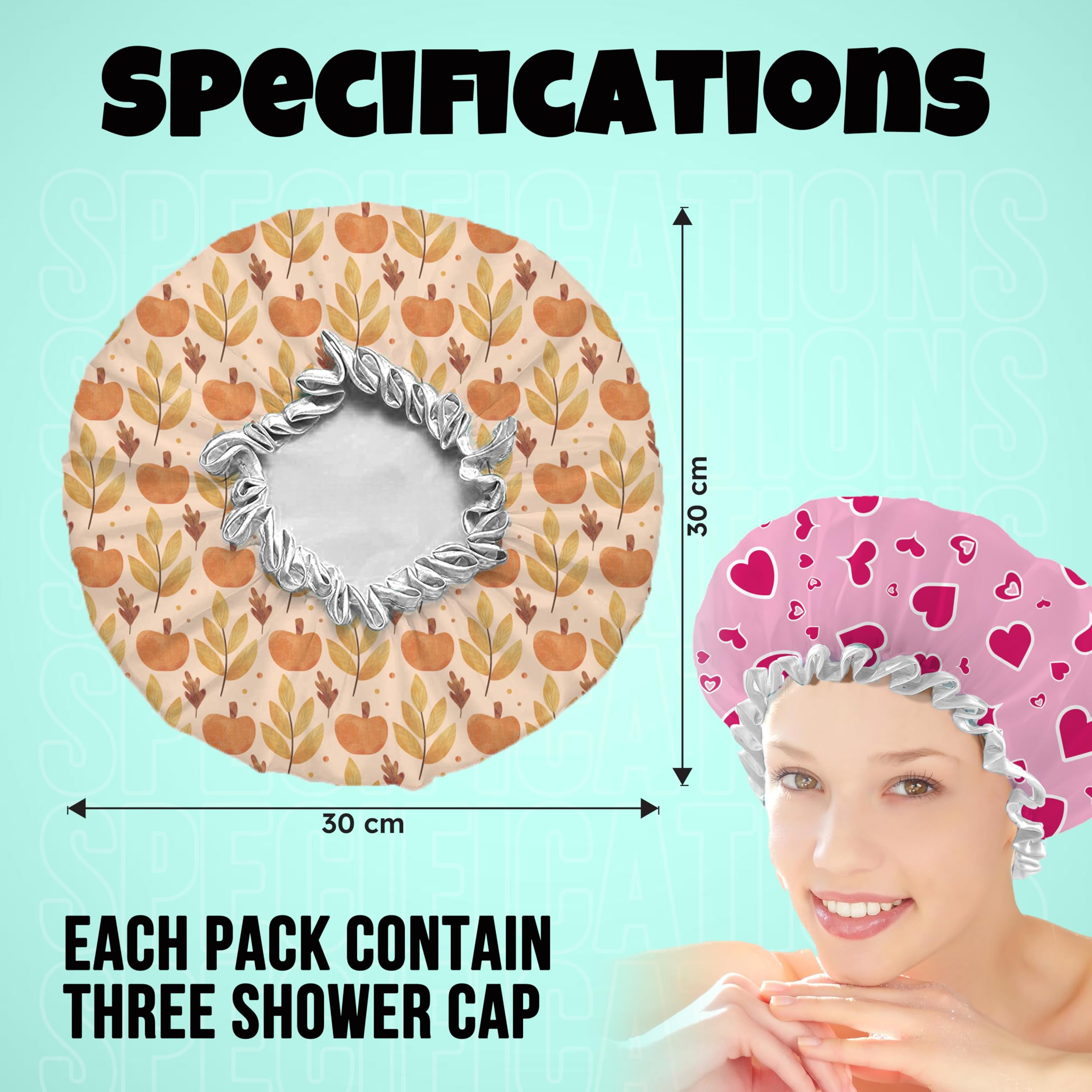 3Pcs Shower Cap Waterproof Elastic Band Dual Layer with Frilled Edges Keeping Hair Dry-Reusable Shower Caps For Women UK By MAUZIMRA - Image 2