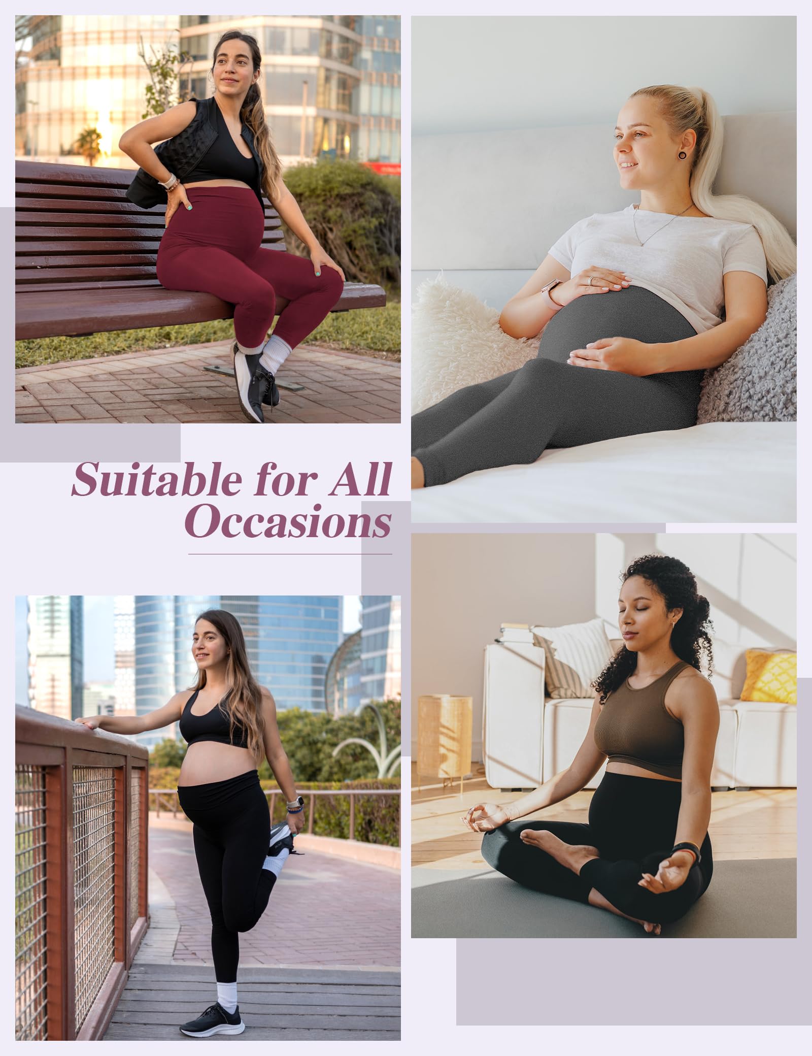 Siimcuzy Paquete de 4 leggings de maternidad para mujer con bolsillos sobre el vientre, pantalones de yoga para entrenamiento, ropa deportiva