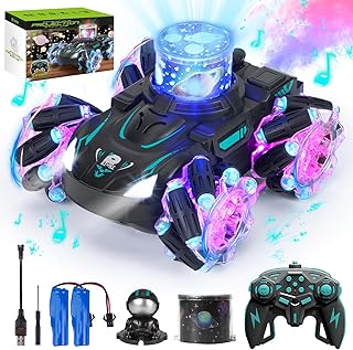 Thedttoy Remote Control Cars for Kids 3-12 Years, 2.4GHz 360° RC Stunt Car with Music, Light and Spray, HD Projection Drift Toy Cars, Birthday Gift for Girls Boys from 3 Years (Green)