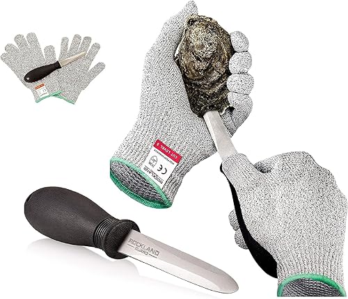 Rockland Guard Juego de shucking de ostras, alto rendimiento, protección de nivel 5, guantes resistentes a cortes de grado alimenticio con cuchillo disponible en Yaxa Colombia