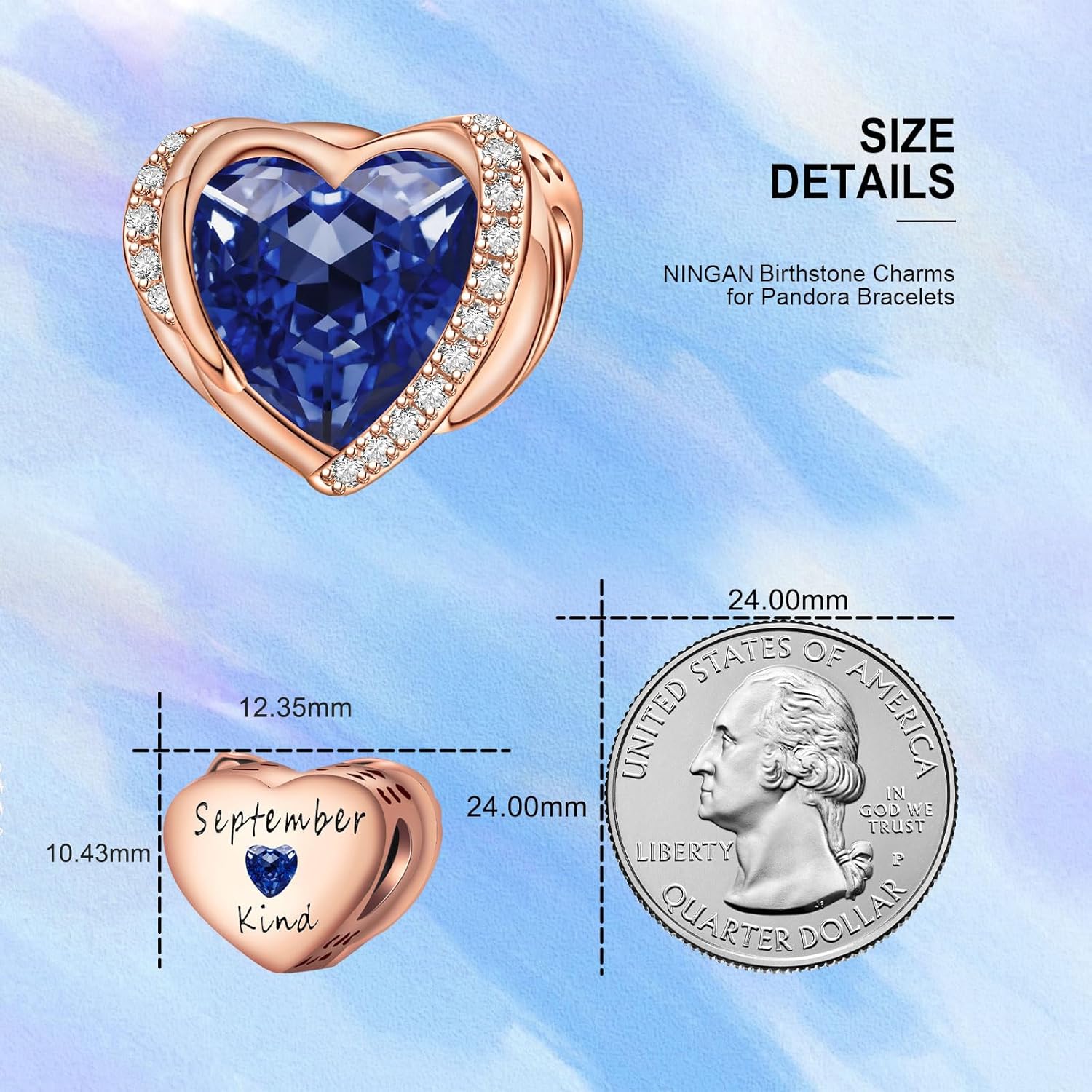 NINGAN Birthstone Charms for Bracelets, Angel Wings 925 Sterling Silver Love Heart Bead Pendant Engraved Symbolizes, Happy Birthday Mother's day Jewelry Gifts for Women