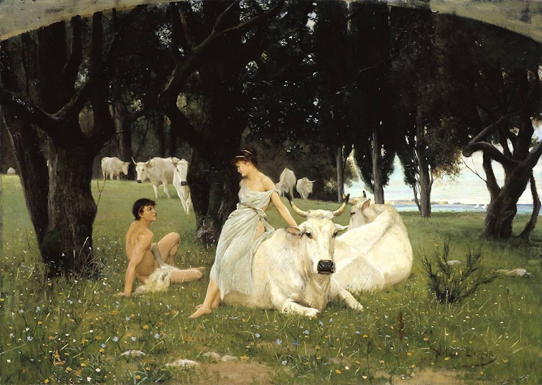 ARTXLXXBN Famous Painting Canvas Artwork Graffiti Print the Wooing of Daphnis by Arthur Lemon Portrait Canvas Image for Home Decor 60x90cm
