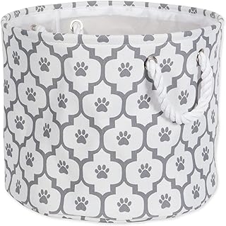 Bone Dry Pet Storage Collection Lattice Paw Print, Small Round, White/Gray