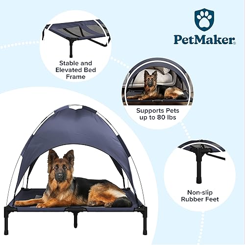 Miniatura 2 de PETMAKER - Cama elevada portátil tipo catre con toldo para perrosmascotas, de 36 x 30 pulgadas con patas antideslizantes, para interiores y
