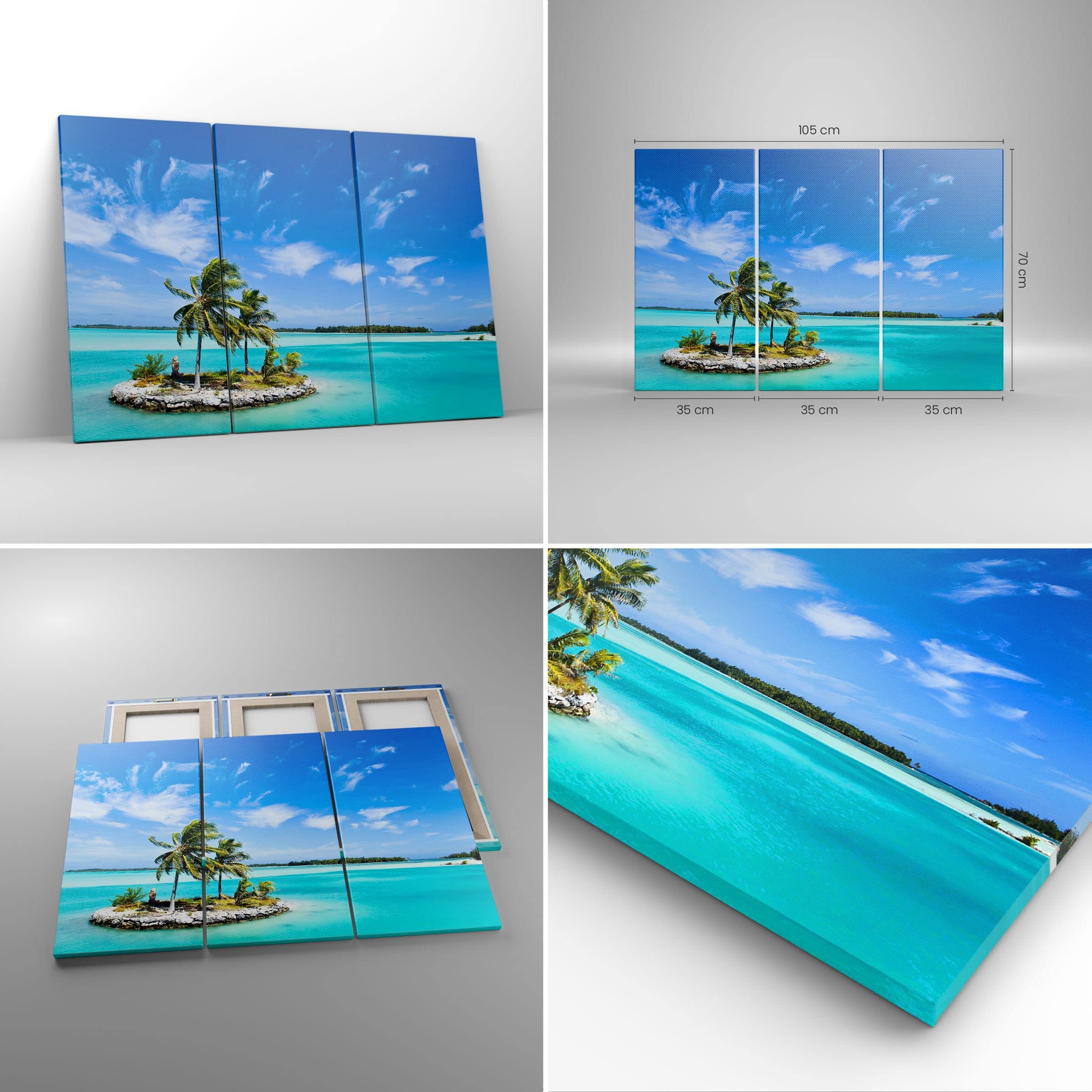 Cuadro Lienzo Decorativo Tríptico 165x110cm - Paisaje Isla Bora Bora - Impresión Moderna 3 Piezas Para Salón O Dormitorio