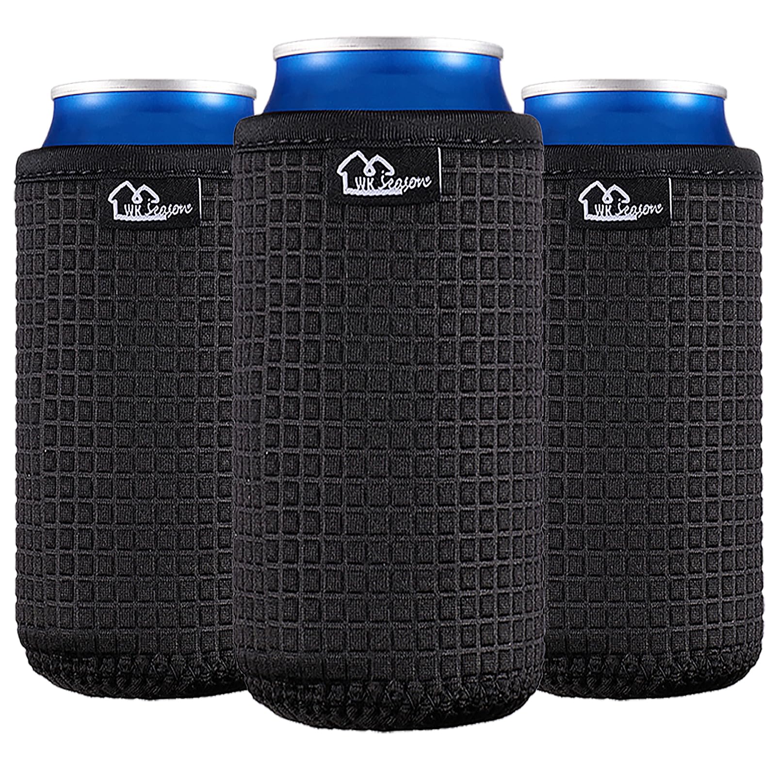 WK IEASON12oz Slim Can Sleeves Insulators Tall Can Kooize Neoprene Slim Can Covers 12OZ Beer Bottle Sleeves Coolers Non-slip Neoprene Can Cooler Sleeves 3PC Pack(12OZ slim, Black x3)