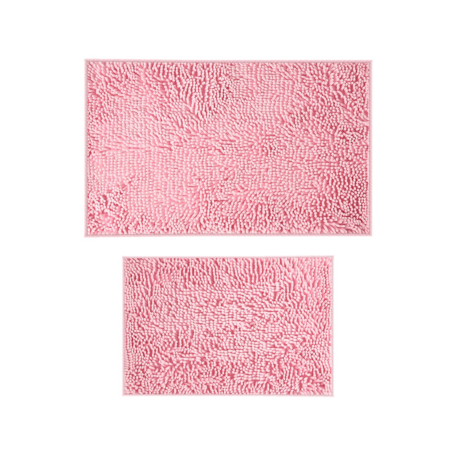 HZFLBN Bathroom Rug,Non-Slip Bath Mat,Soft Cozy Shaggy Durable Thick Bath Rugs for Bathroom,Easier to Dry, Plush Rugs for Bathtubs, Rain Showers and Under (Pink, 17"x24"+20"x32")