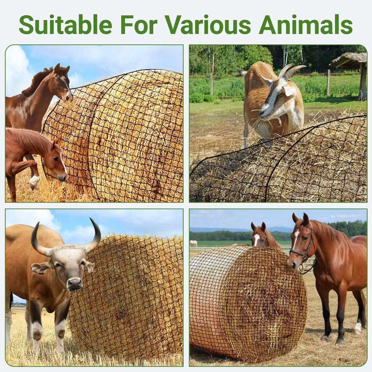 5x6 ft Round Bale Hay Net Large Slow Feed Hay Net for Horses Goat Livestock, Knotless Sturdy Whole Bale Feeder with 1.57" Holes Duty Large Hay Net for Horses,Goats, Sheep