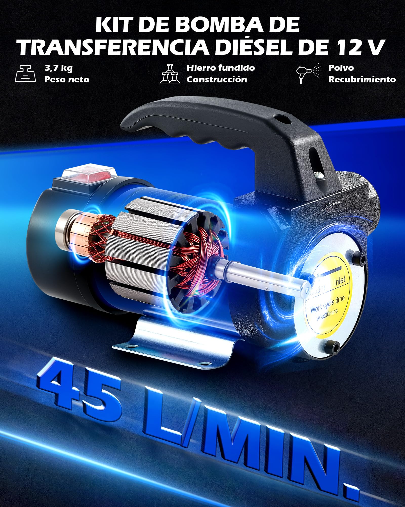 Orion Motor Tech Kit de Bomba de Transferencia Diésel, 12V Bomba de Transferencia de Combustible con Boquilla y Mangueras, Kit de Combustible Eléctrico de Queroseno Diesel con Caja de Transporte
