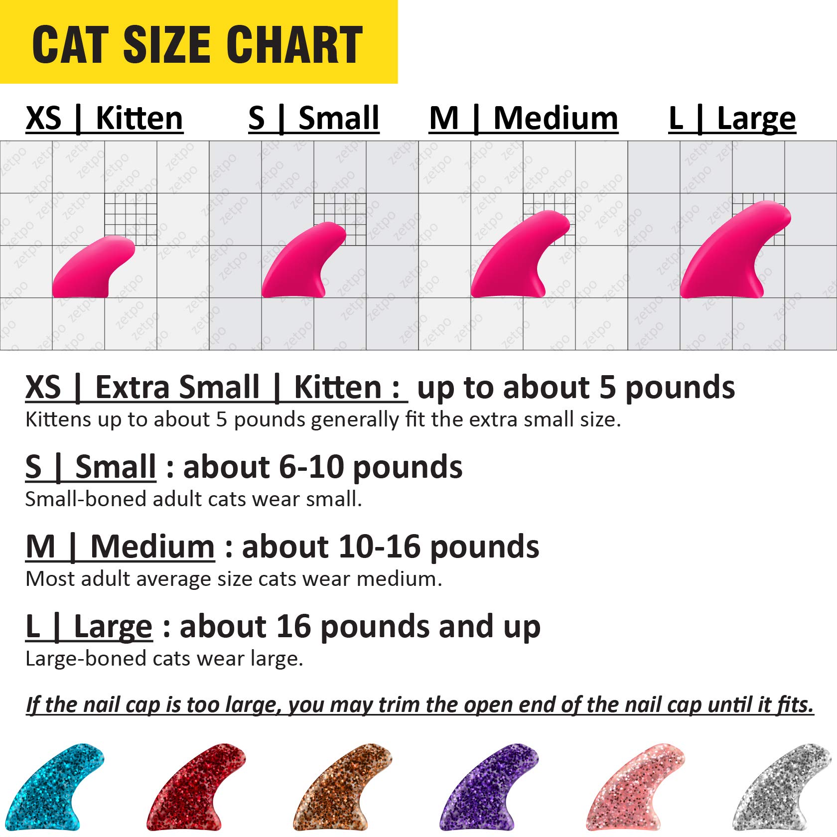 zetpo Glitter Cat Nail Caps | Cat Claw Covers | with Adhesives and Applicators (6X Glitter | 120 pcs, S) - image 4