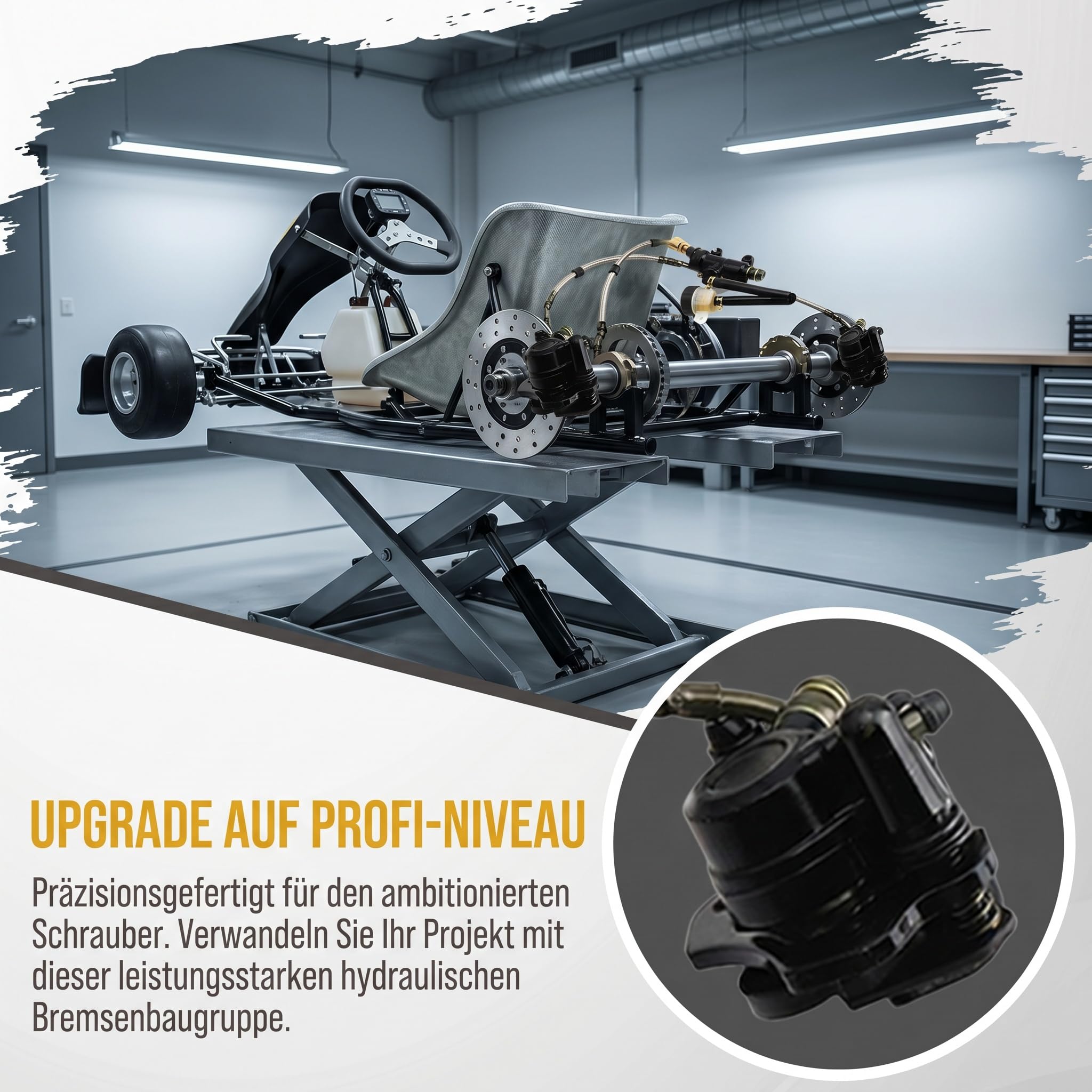 Go Kart Bremsen Hydraulische Hinterrad Bremsanlage mit Doppel Fußbremse Und Hauptzylinder, Metallkonstruktion für DIY Go Kart Strandbuggy Mini, mit Bremsscheibe
