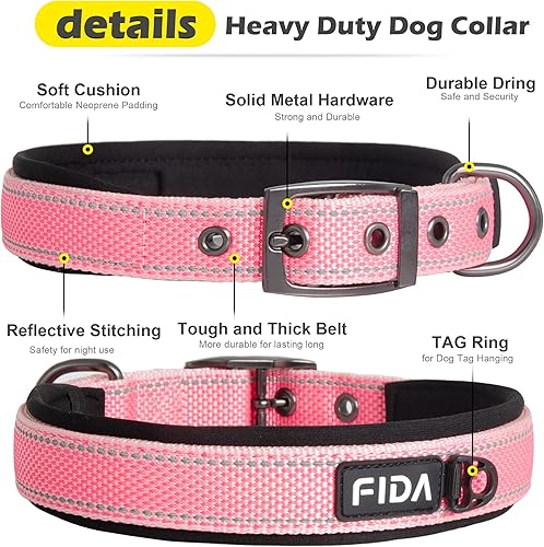 Miniatura 3 de Fida Collar para perro de alta resistencia, acolchado de neopreno suave ultra cómodo, collar de nailon reflectante ajustable para mascotas con