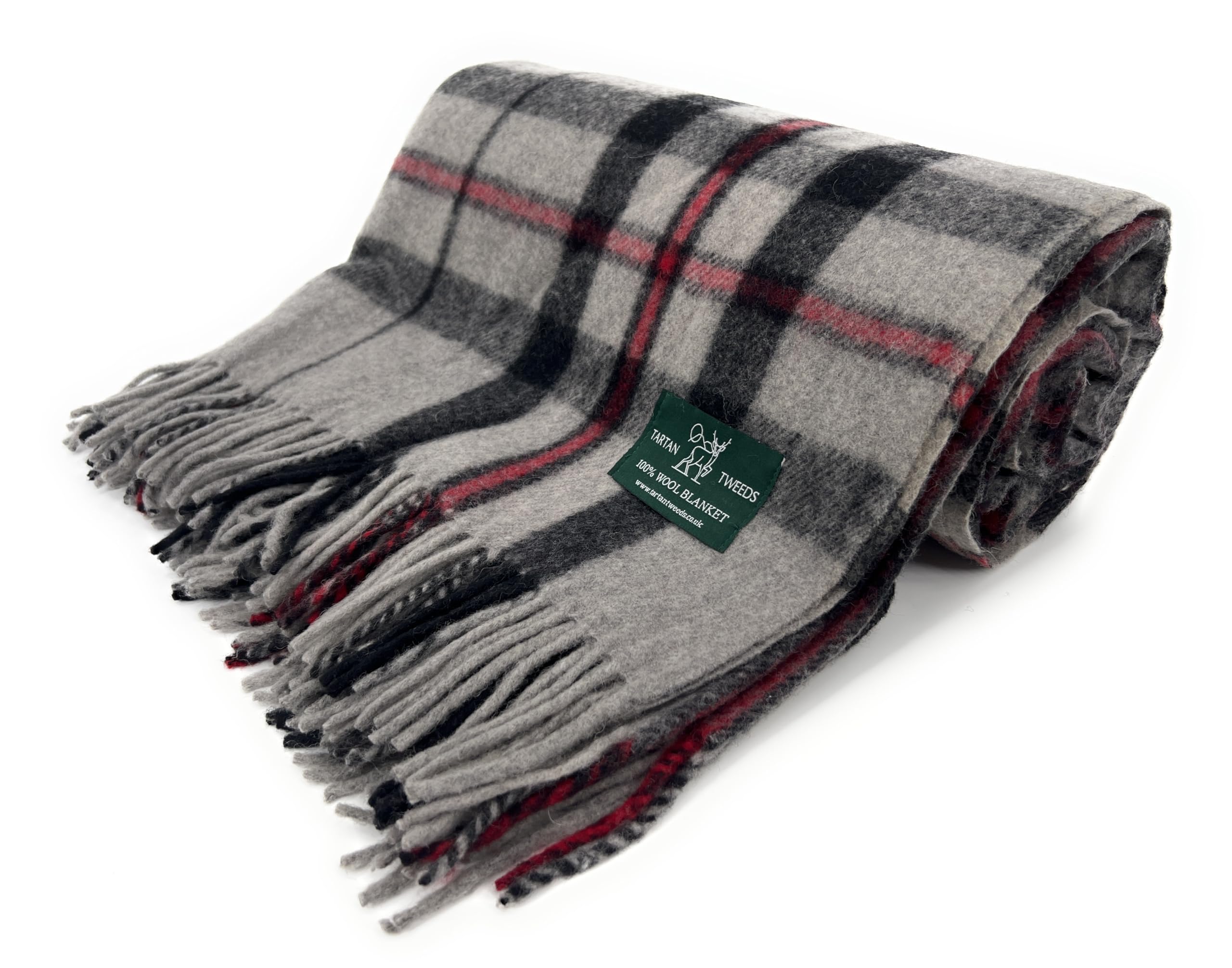 Tartan Wool Blanket, Cosy Warm, Bed or Sofa Throw (Thomson Grey, Full)