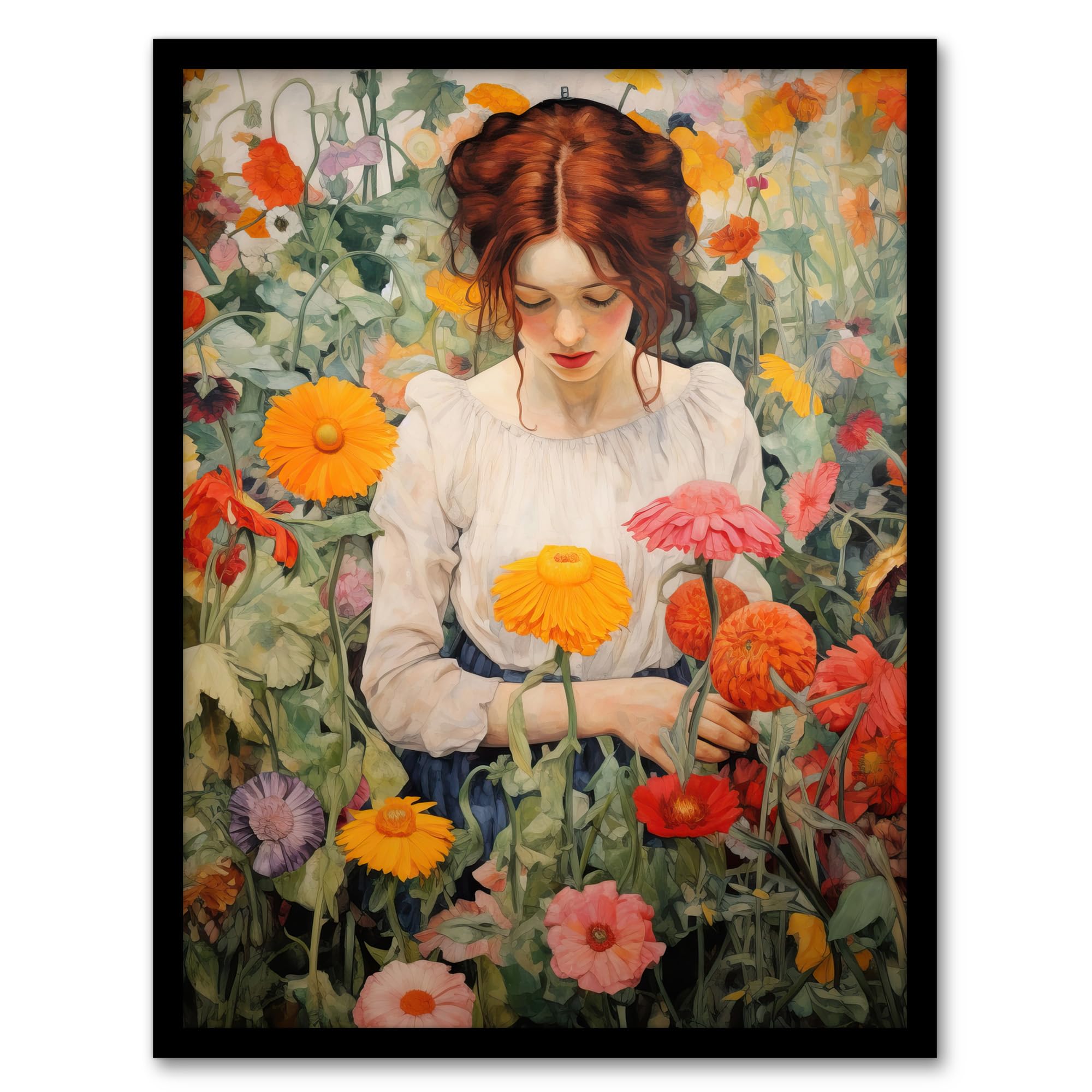 Wee Blue Coo Wildflower Wander Autumnal Floral Multicoloured Artwork Framed Wall Art Print A4