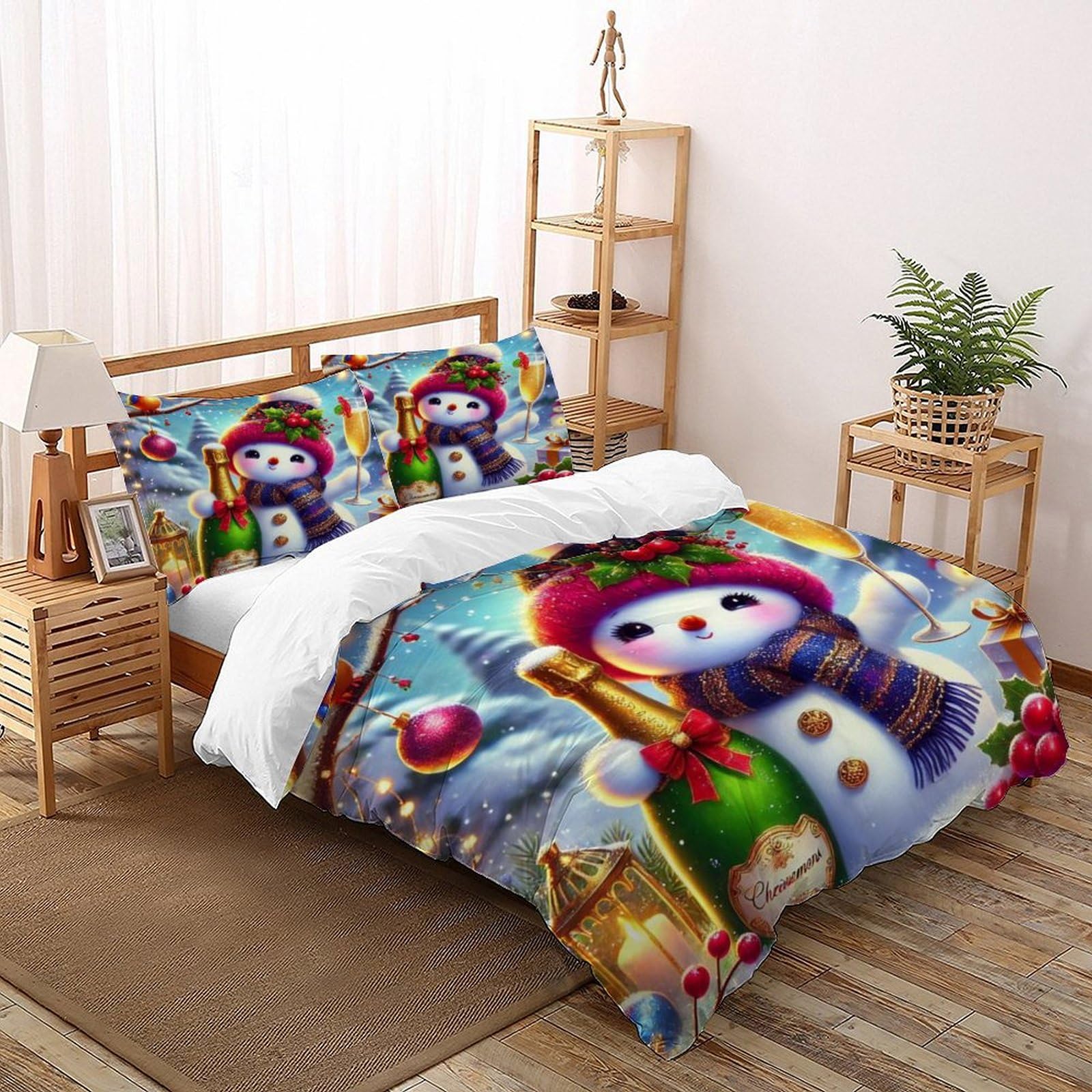 Housse de couette Noël avec 2 taies d'oreiller microfibre Super King 260x220