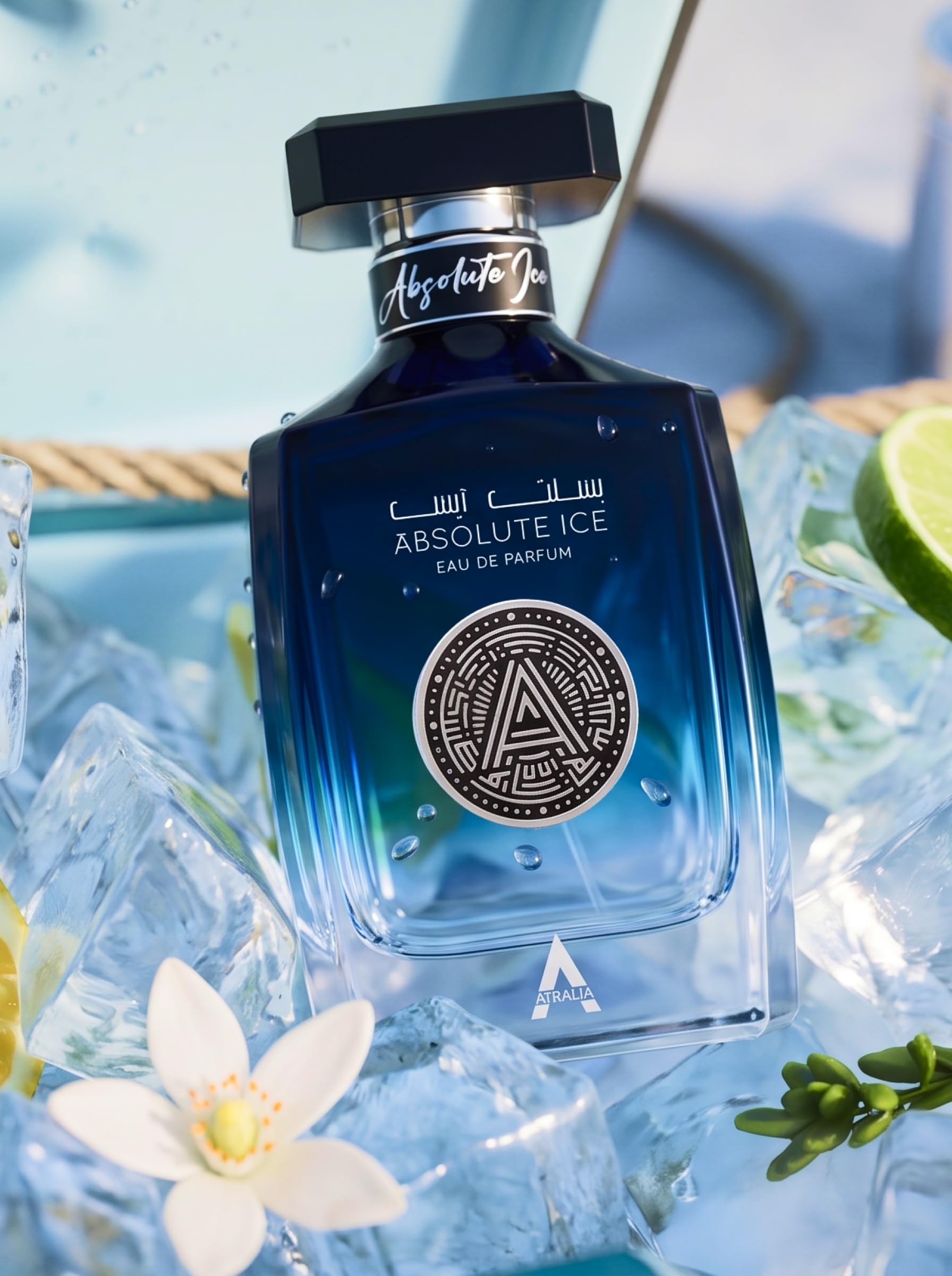 Atralia Absolute Ice Eau de Parfum Spray, 100 ml, fragancia aromática fresca con bergamota, tomillo, anís, geranio, lavandina, azahar y almizcle blanco | Perfume fresco, afrutado, cítrico, audaz