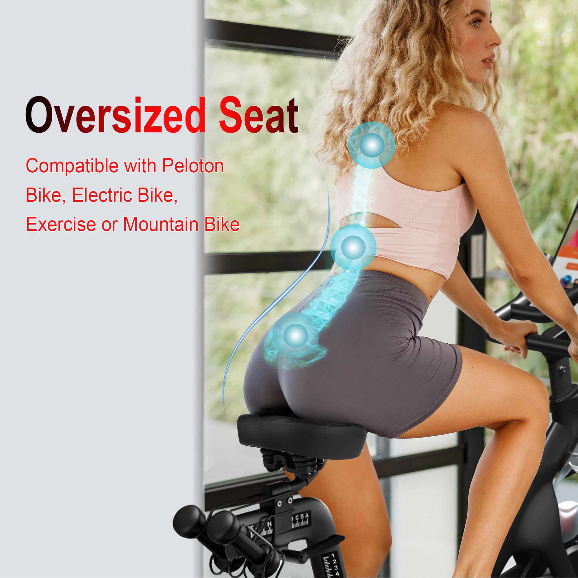 Coussin de selle extra large pour vélo Peloton, vélo d'appartement, noir | Coussin de siège de vélo électrique ou d'exercice - Confortable - Pour homme et femme - Accessoires pour Peloton