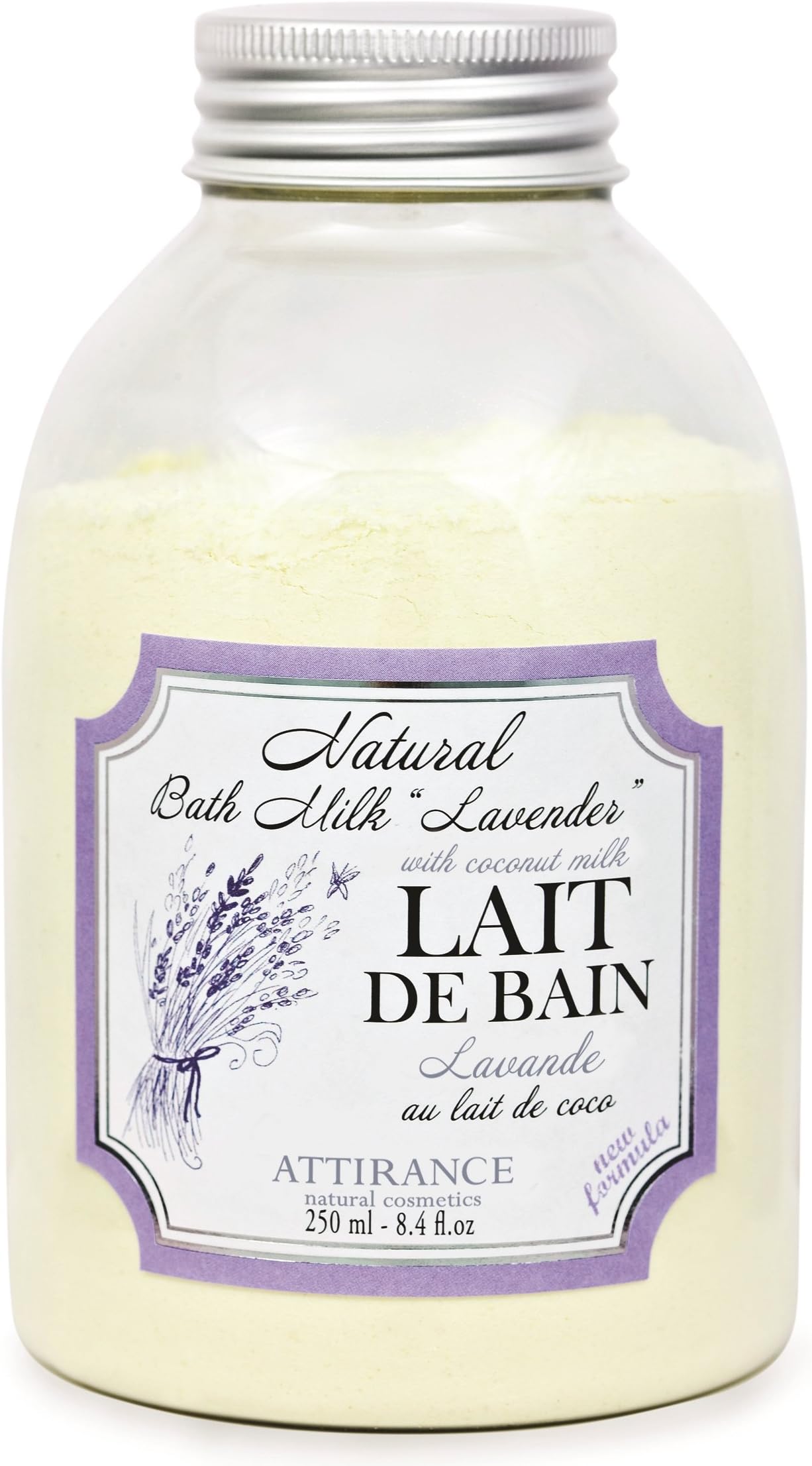 Attirance - Bath Milk - Lavender - 8.8oz - All Natural with Lavender Oil, Almond Oil & Natural Milk Powder