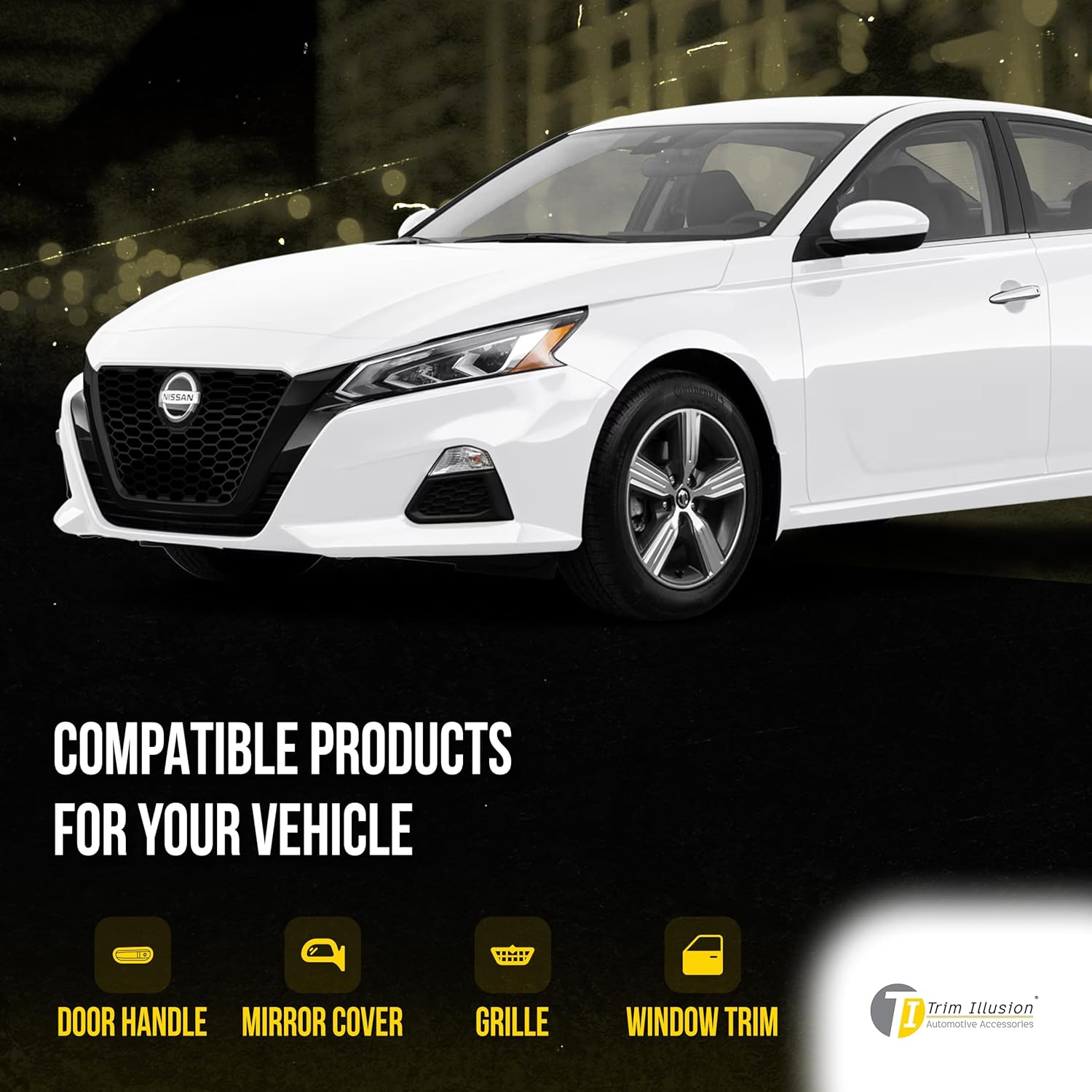 Trim Illusion Patented Tech ABS6497BLK Clip on with Tape Gloss Black Grille Overlay insert Trim Compatible with 2019-2022 Nissan Altima - 1 Piece