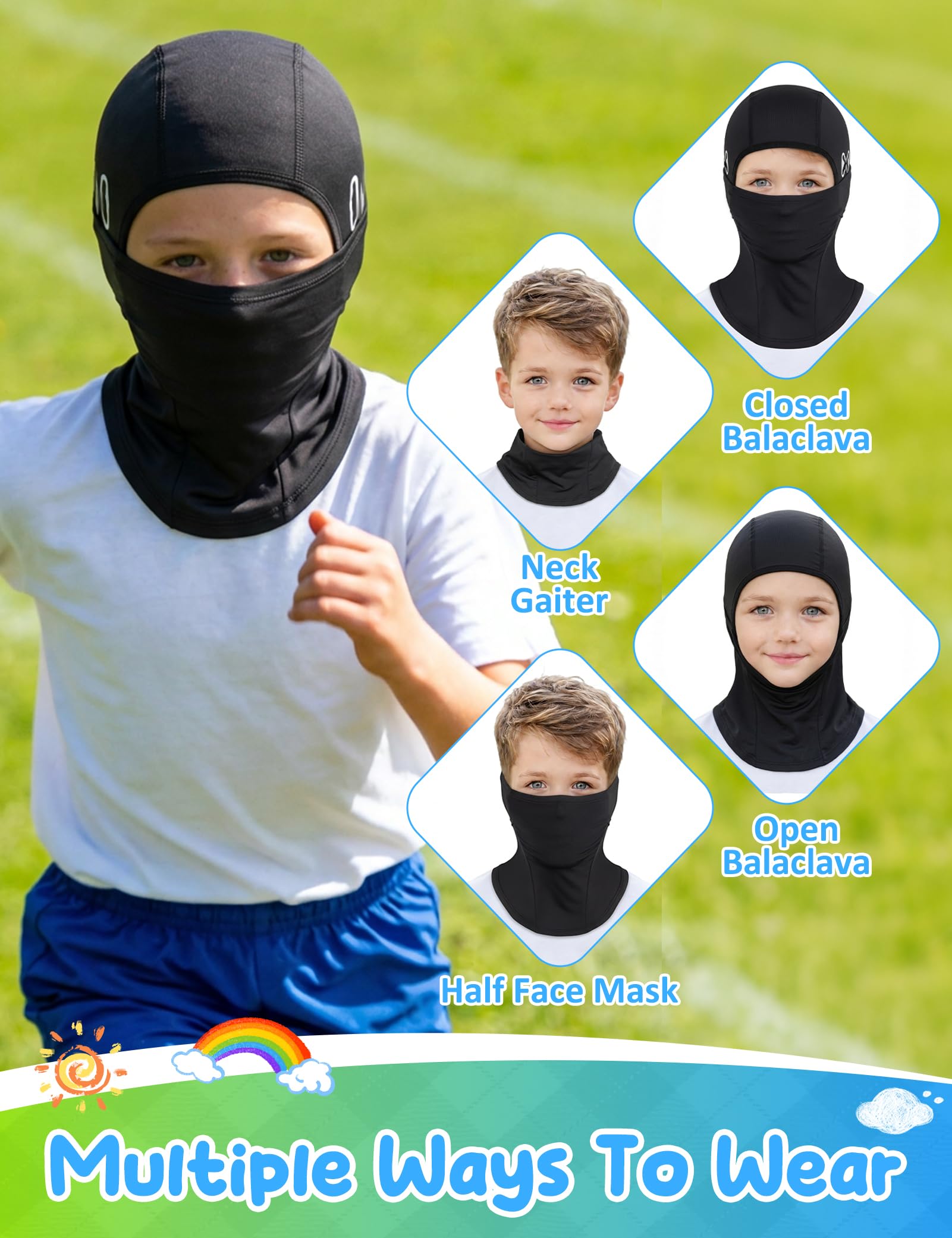 Becellen Pasamontañas para Niños, Balaclava Verano Seda Helada Máscara de Ciclismo Multifuncional Transpirable para Niños y Niñas Deportes al Aire Libre