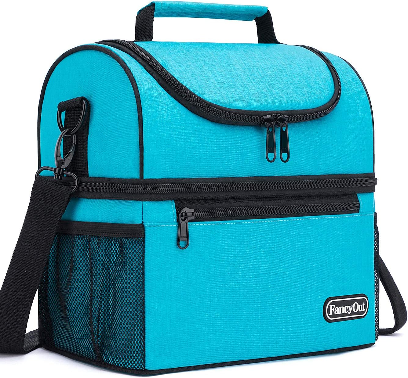 Insulated Lunch Bag with Dual Compartment, Leak Proof Liner Cooler Bag with Adjustable Shoulder Strap, Water-Resistant Lunch Box for Office/Picnic/Hiking/Beach (Style B-Light Blue)