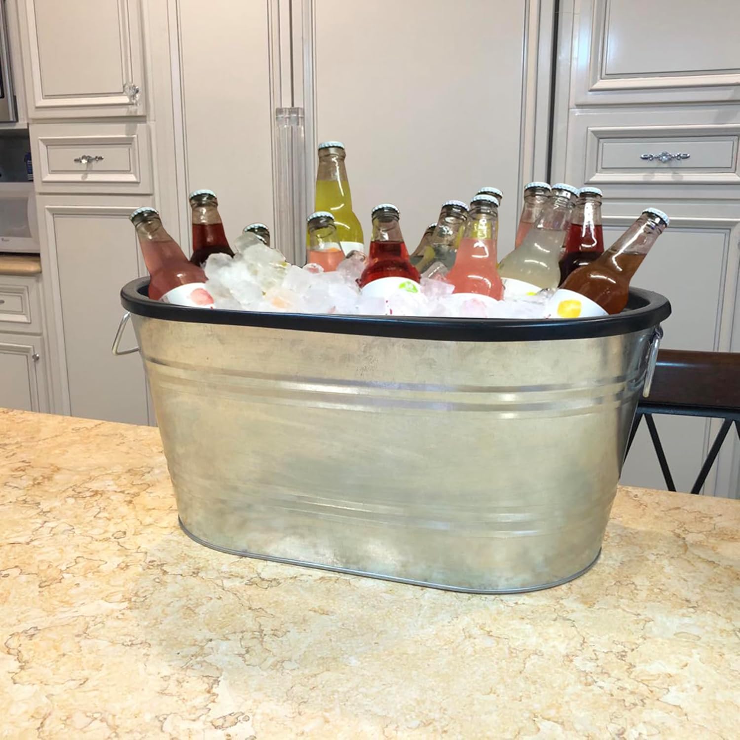 FixtureDisplays® Insulated Beverage Ice Tub Galvanized Metal Bucket HDPE Interior Soda Beer Champane 12176 12176