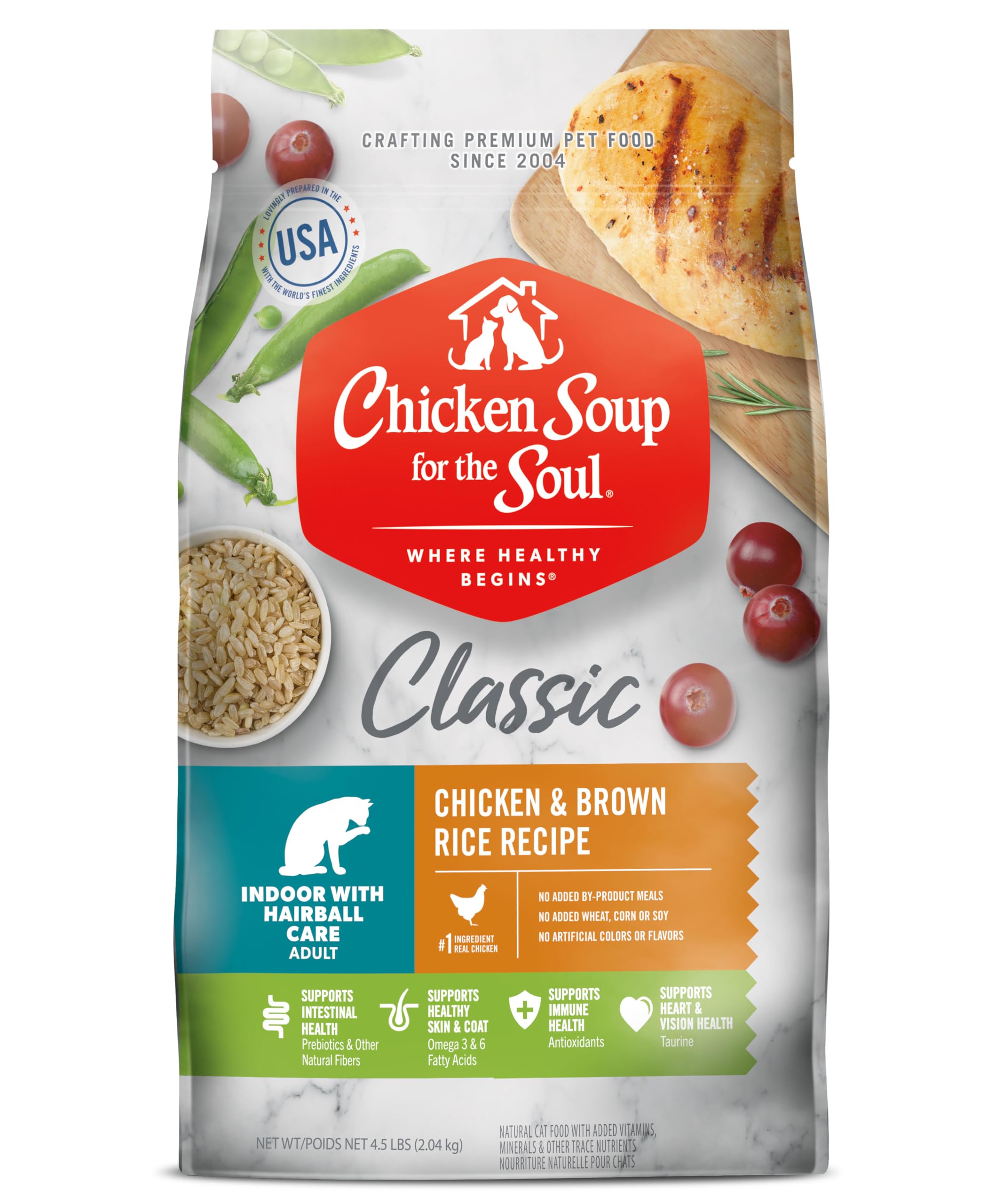 Chicken Soup for the Soul Natural Premium Indoor w/Hairball Care Adult Dry Cat Food, 4.5lb