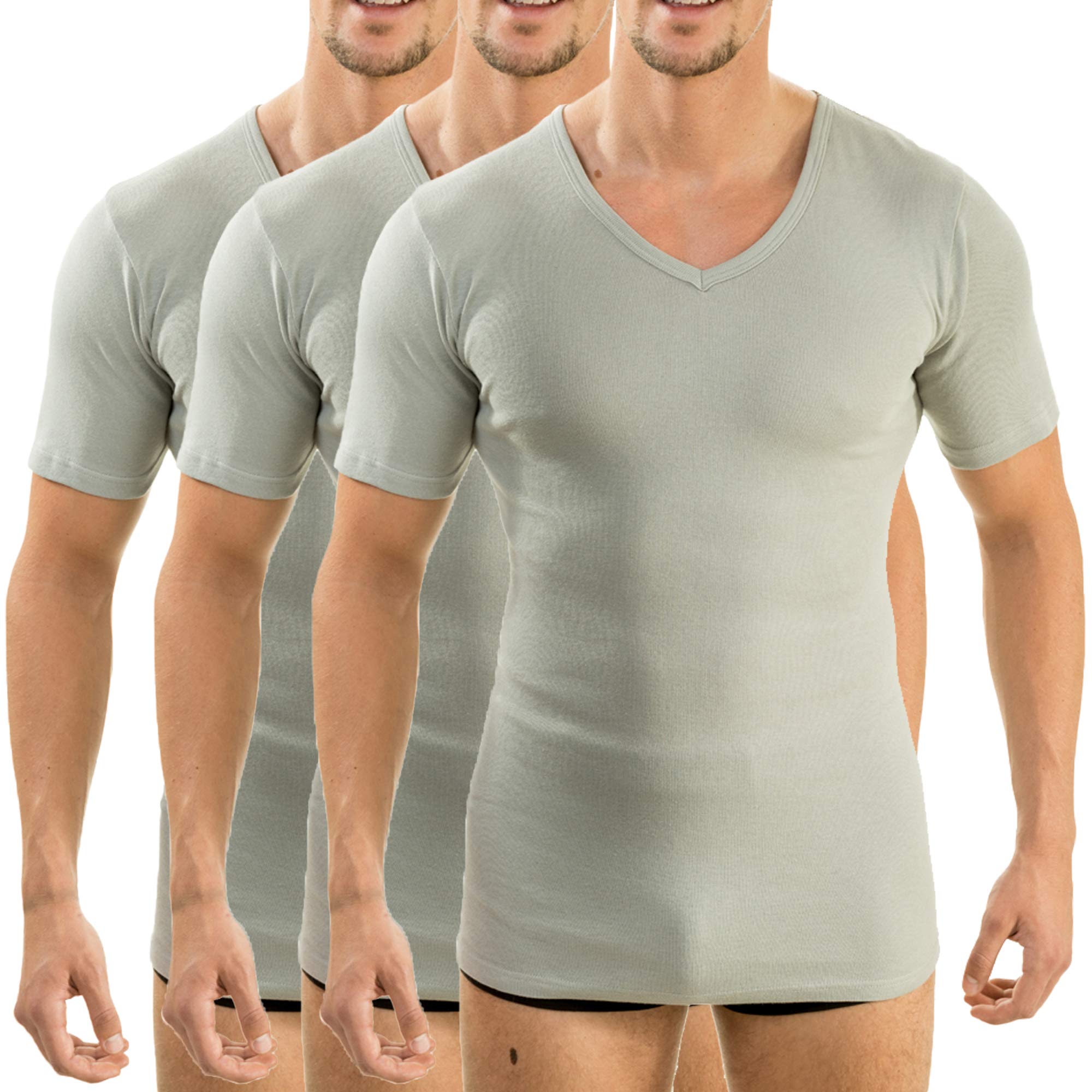HERMO 4880 Lot de 3 Business Shirt Homme à Manche Courte avec col V, Maillot de Corps Demi-Manche en 100% Coton Biologique