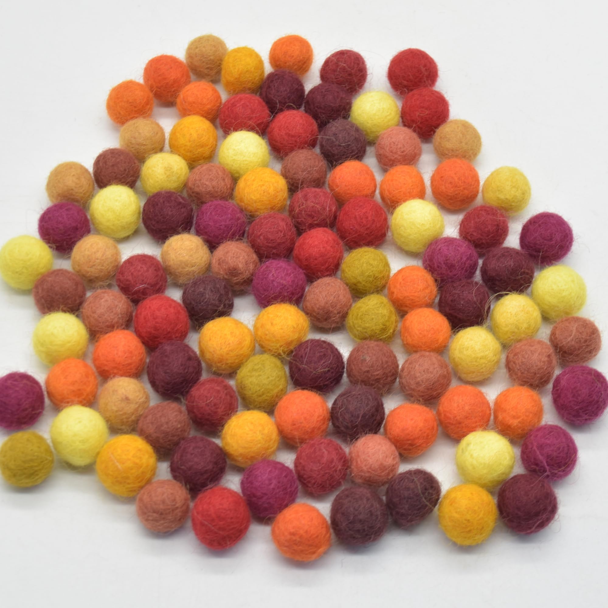 Oriental Direct Red Yellow Orange Shades 100% Wool Felt Balls - 1.5Cm - 100 Count - Yellow Red Orange Colours