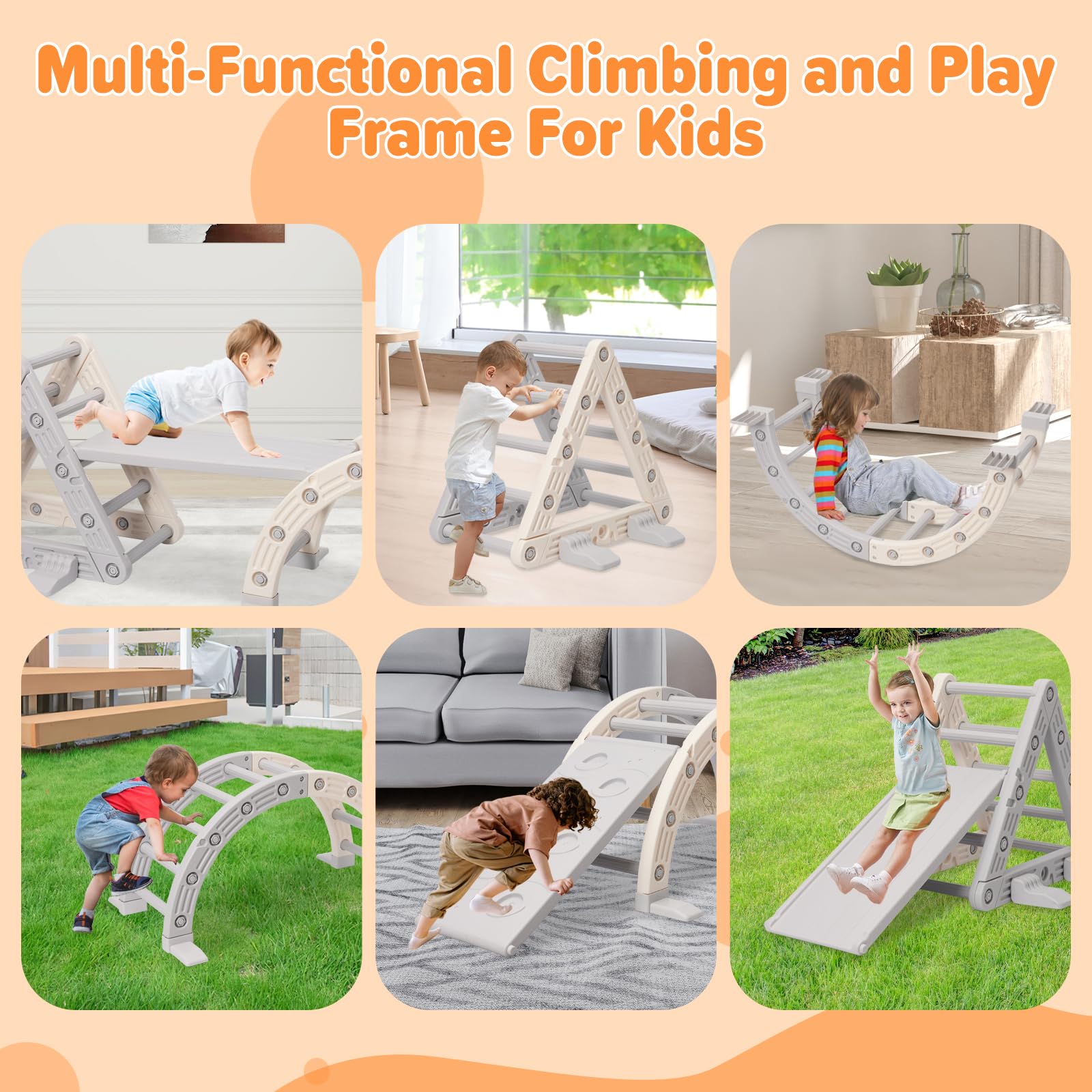 Marco de Escalada para niños, Juguete de Aprendizaje Montessori con tobogán y triángulo de Escalada, gimnasios Interiores de la Selva para niños, Capacidad máxima de Carga 60 kg