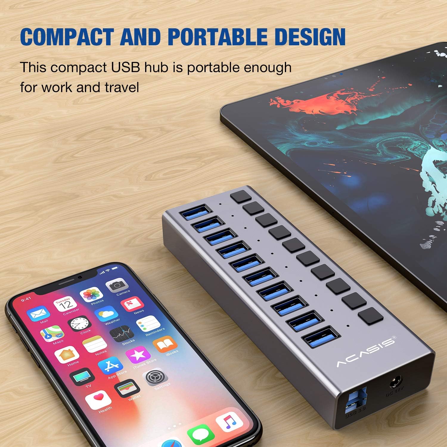 Powered USB Hub - ACASIS 10 Ports 48W USB 3.0 Data Hub - with Individual On/Off Switches and 12V/4A Power Adapter USB Hub 3.0 Splitter for Laptop, PC, Computer, Mobile HDD, Flash Drive and More : Electronics