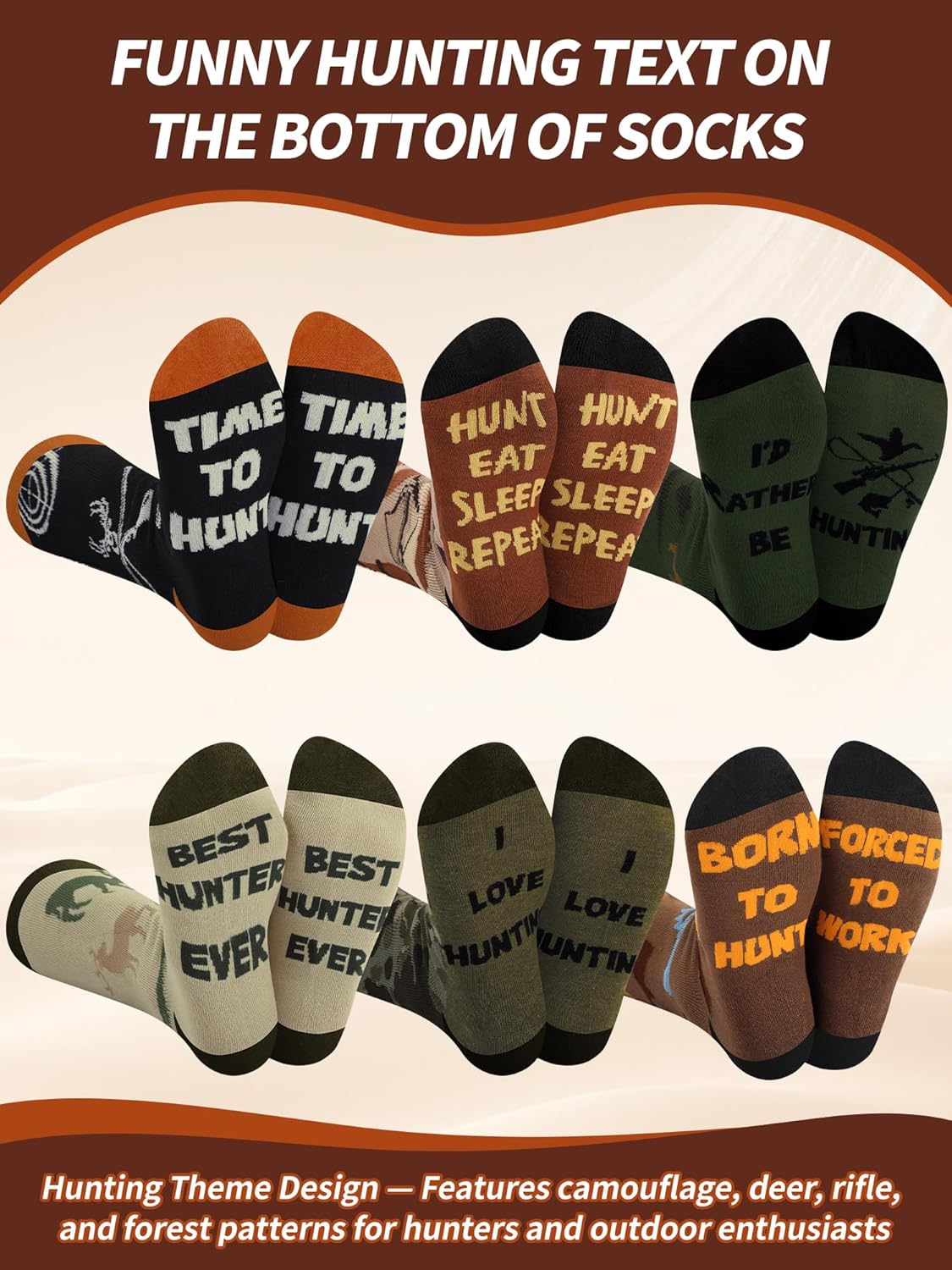 Eurzom 6 Pairs Men's Funny Hunting Socks Hunters Novelty Cotton Socks Birthday Valentines Gift Accessories for Hunting Lover - Image 3