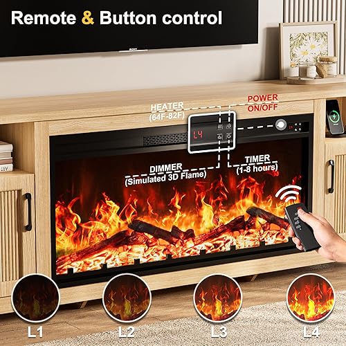 Miniatura 3 de Soporte de TV de granja con chimenea eléctrica de 38 pulgadas para televisión de hasta 70 pulgadas, centro de entretenimiento, consola multimedia,