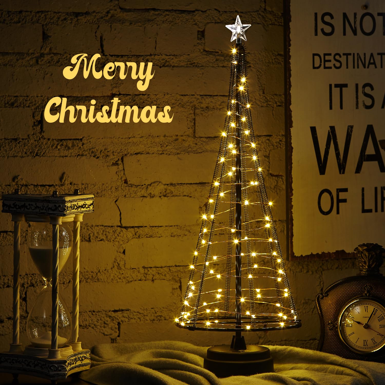 Honesty Santa's Tree,XL Black Mini-Weihnachtsbaum, 85 warmweiße LEDs auf Kupferdraht, mit Ladedatenleitung ， Tischlampe und schönen Dekorationen für Ihre Zimmer, 425 mm Hoch