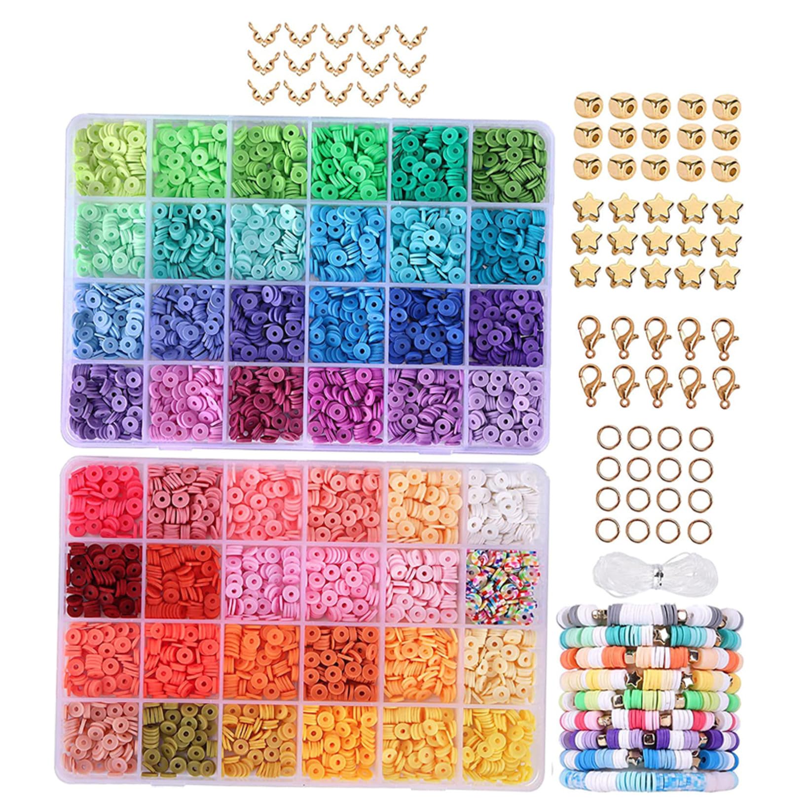 SEWOART Kit de Pulseras Formas y Anillo de Cuentas de Arcilla Polimérica Caja de Almacenamiento y Coordinación Visual para Manualidades DIY