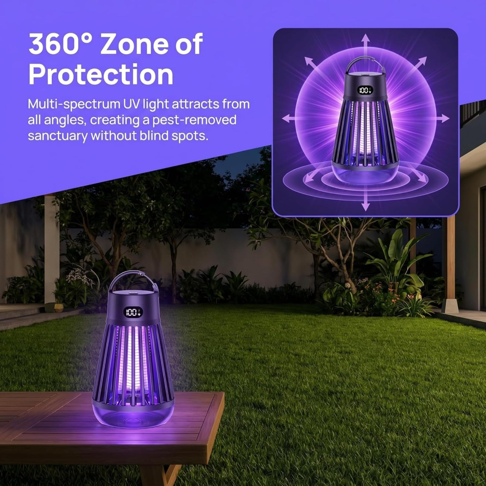 Potente insetto, lampada antizanzare portatile 2 in 1 e lampada da campeggio, impermeabile IPX5 con protezione a 360° per uso interno ed esterno