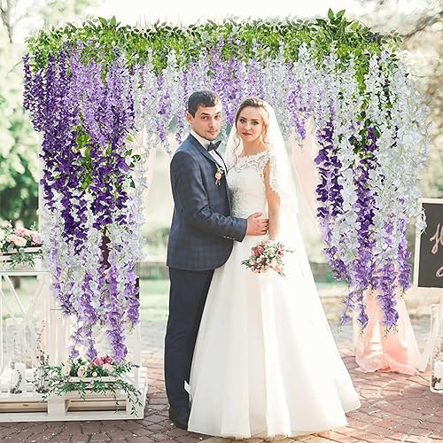 Miniatura 4 de Paquete de 5 guirnaldas de flores colgantes de glicina morada, enredaderas de flores artificiales de 3.77 pies, glicinia falsa, guirnalda colgante