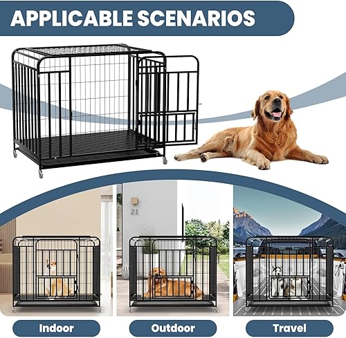 Miniatura 6 de Jaula para perros extra grande de 42 pulgadas, fácil de limpiar, con ruedas bloqueables, perrera indestructible para perros con ansiedad, resistente