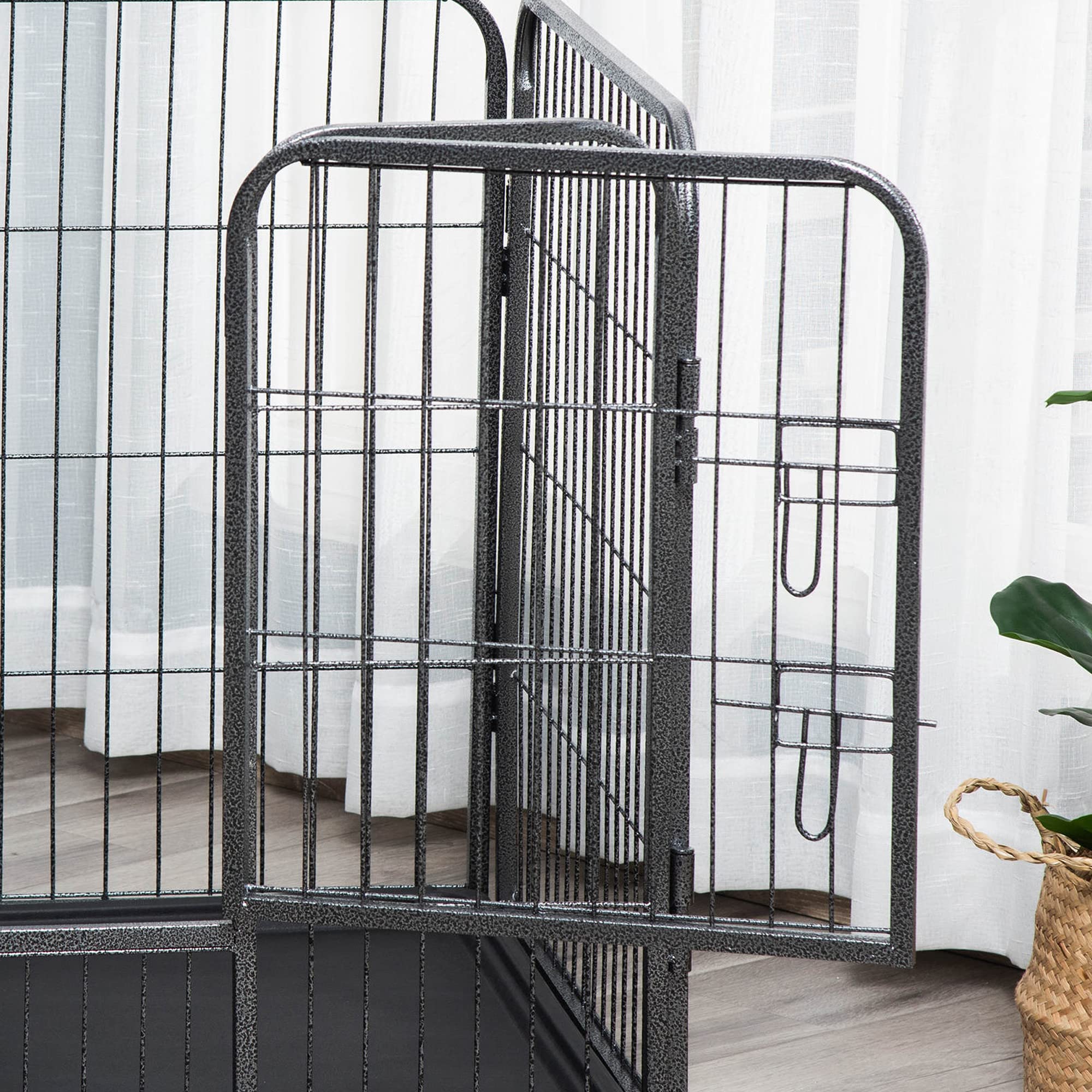 Box Per Cani PawHut Con 4 Pannelli | 109x74x71 Cm, Grigio, Vassoio Rimovibile - Foto 6