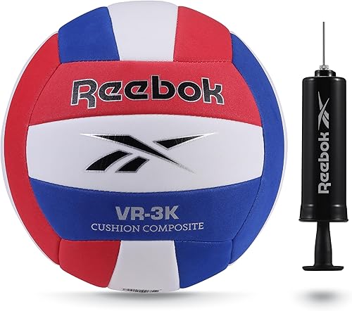 Reebok Voleibol recreativo, tamaño oficial, pelota compuesta de rendimiento, sensación ultrasuave, incluye bomba y aguja, serie VR-3K
