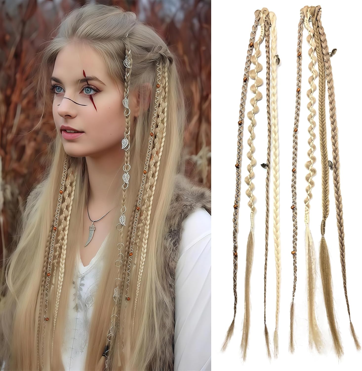 Clip in Braids 2 Sztuki Bohemian Braid Extensions z Klipsami 16 Calowe Syntetyczne Plecione Treski z Koralikami do Codziennych Stylizacji