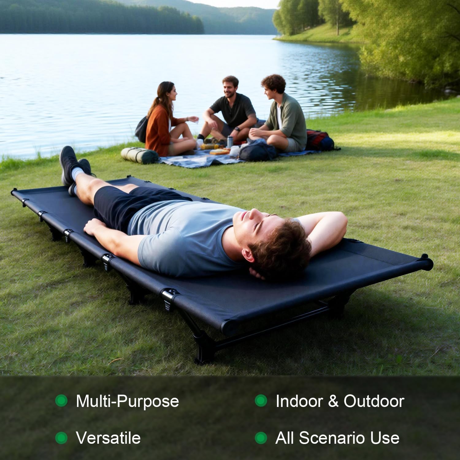 Carbon Fiber Camping Cot Extra Sturdy, 4 Lbs Lightweight Folding Camping Bed, Supports 350 Lbs, Portable Compact with Carry Bag for Outdoor Hiking & Mountaineering, Backpacking, Travel