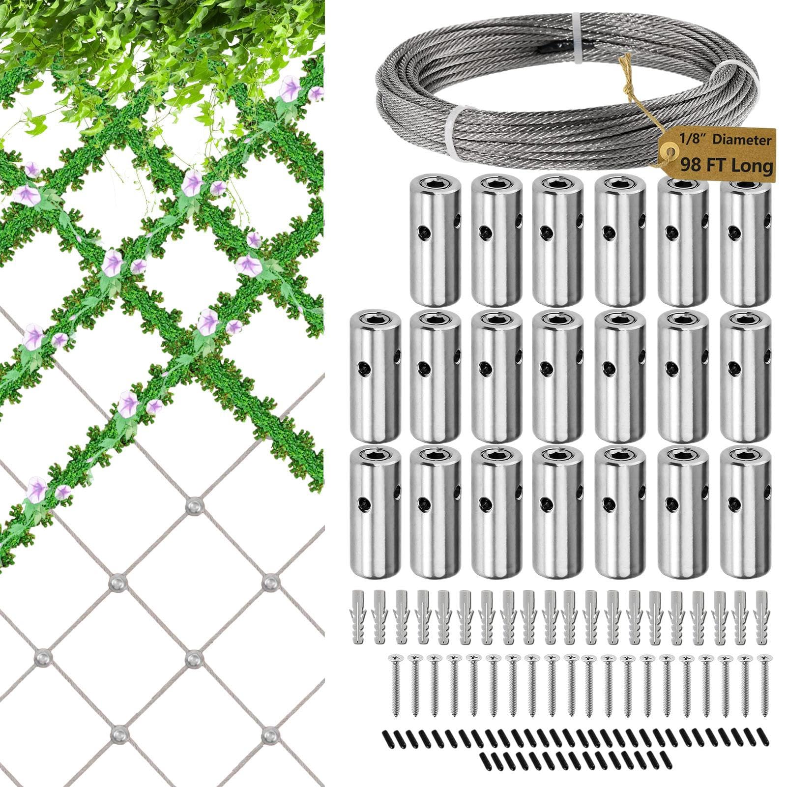Kit de rejilla de pared de acero inoxidable para jardín, de jardín al aire | libre, kit de rejilla de pared de alambre portátil con todas las llaves, una pared verde, anclajes de