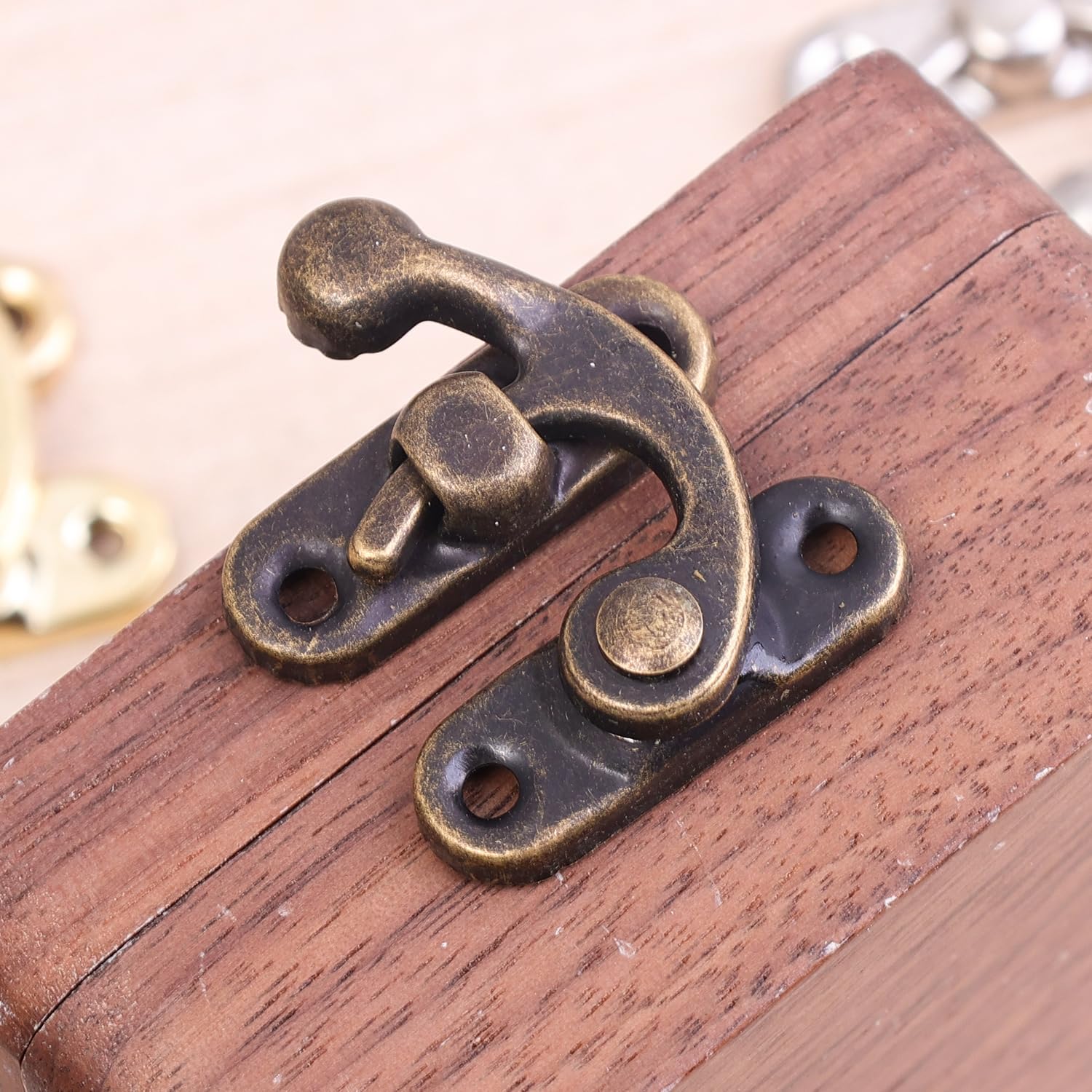 10Sets Vintage Metal Hardware Furniture Wooden Box Leather Bag Hardware Decorative Latch Clasps Lock Padlock Hasp with Screws (Bronze-Right)