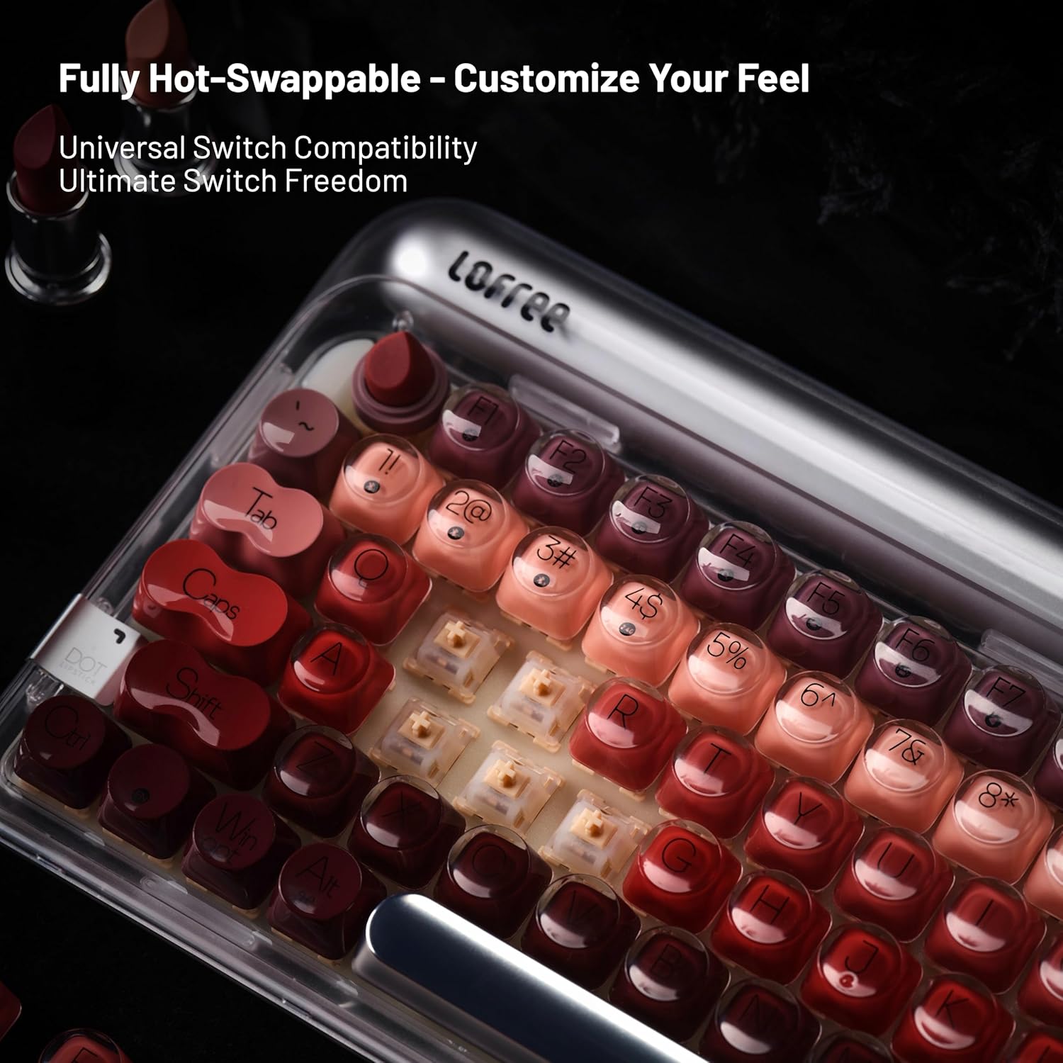 LOFREE DOT Lipstick Elegant 84 Keys Mechanical Keyboard, White Backlit Hot-Swappable Rechargeable Wireless Keyboard with Gasket Design, 3 Modes Connection for Windows, macOS/GATERON Linear Switches - Image 3