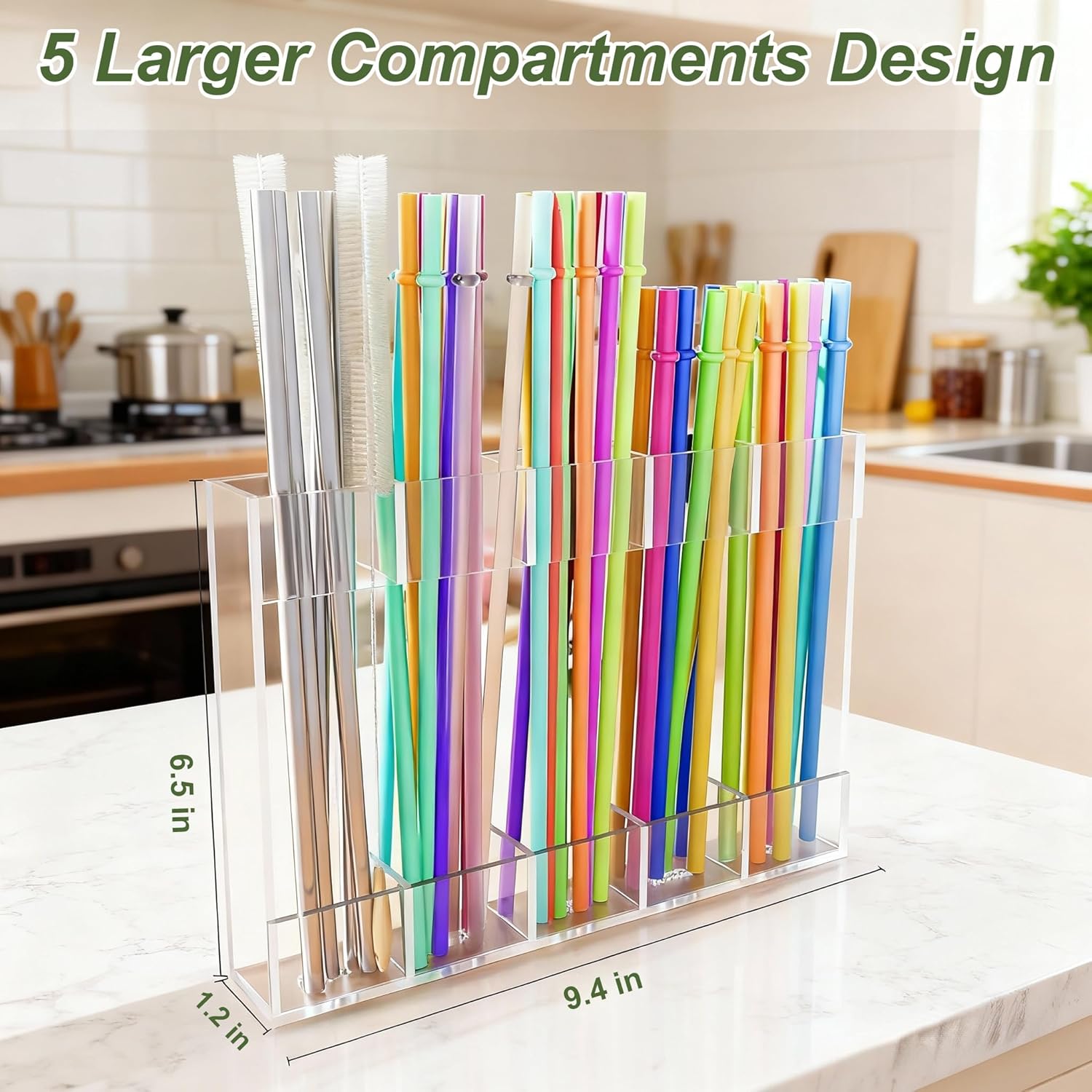 Straw Holder for Cabinet Door, Acrylic Reusable Tumbler Straw Organizer Dispenser Large Storage Container Accessories with Strong Adhesive Double-sided Tape for Counter Cupboard Door Mounted - Image 2