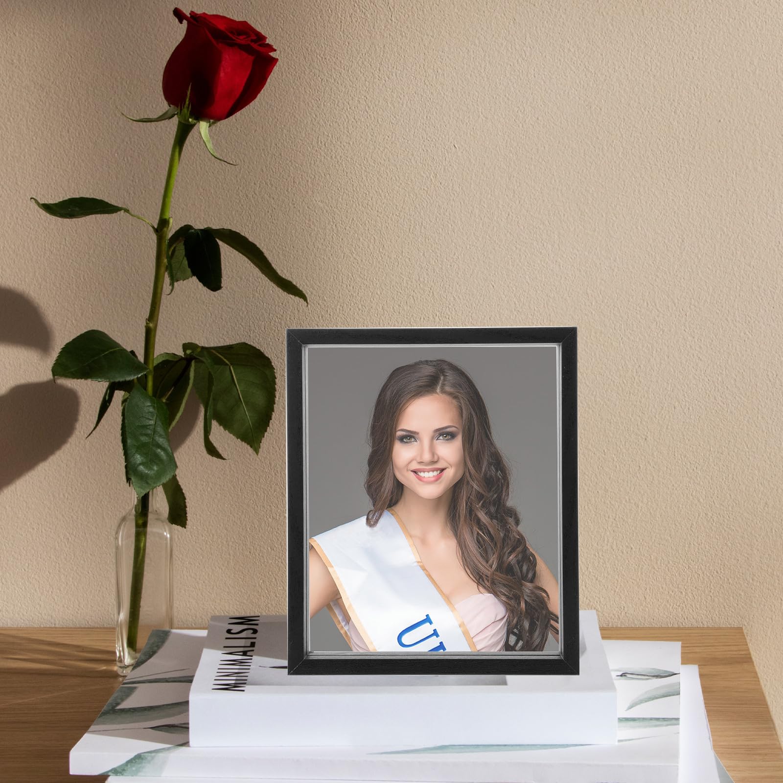 Tofficu Marco de Fotos Doble Cara de Vidrio y Madera de 10 Pulgadas Hojas Secas y Plantas, Protector para Fotos, Adecuado para Cumpleaños y Sala de Estar