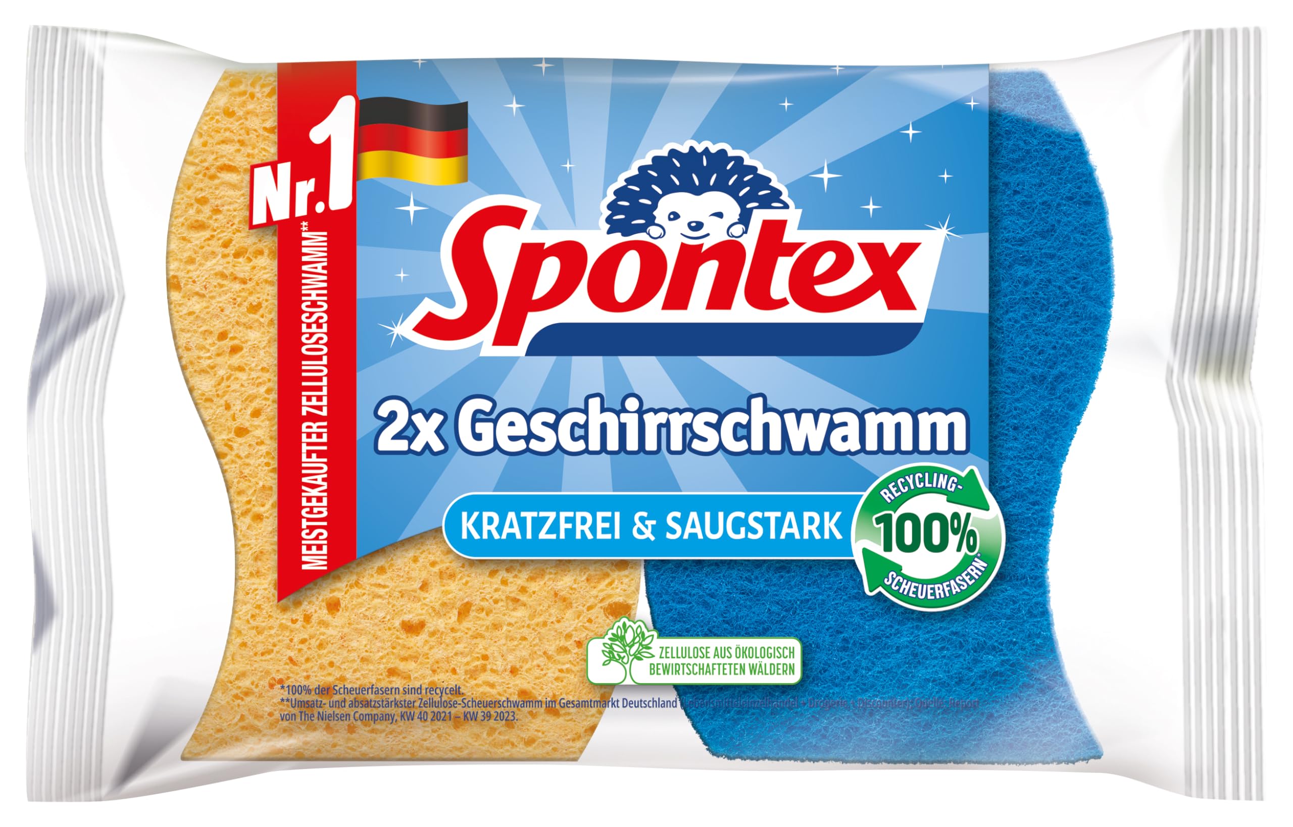 Spontex Dish Sponge Pack of 2 Cleaning and Suction in One Wash